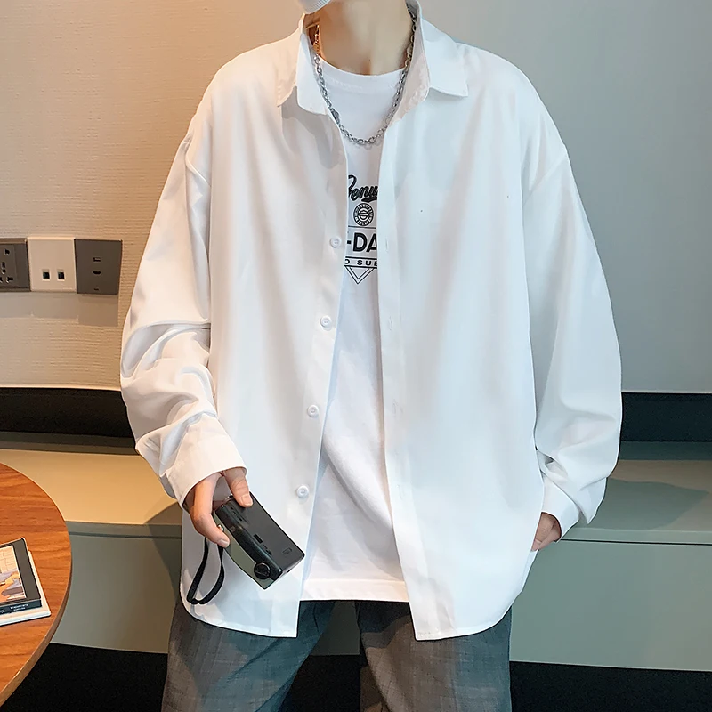 

Men Casual Long Sleeved Shirt Classic Solid Color Long Sleeve Button Top Blouse