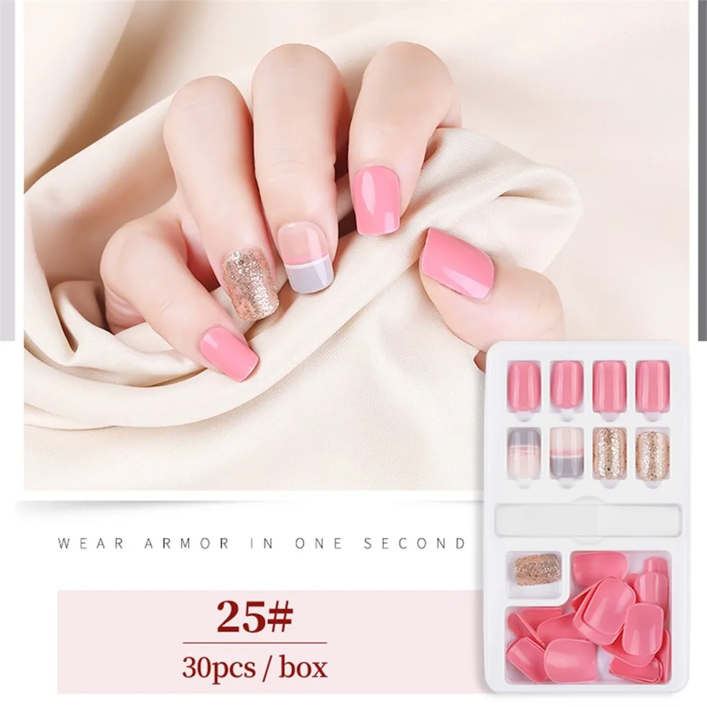Finished Nail Patches 30Pcs Boxed Removable Repeated Use Of fake Nail Patches Full Cover Fake piece detachable fake nail set - Цвет: F
