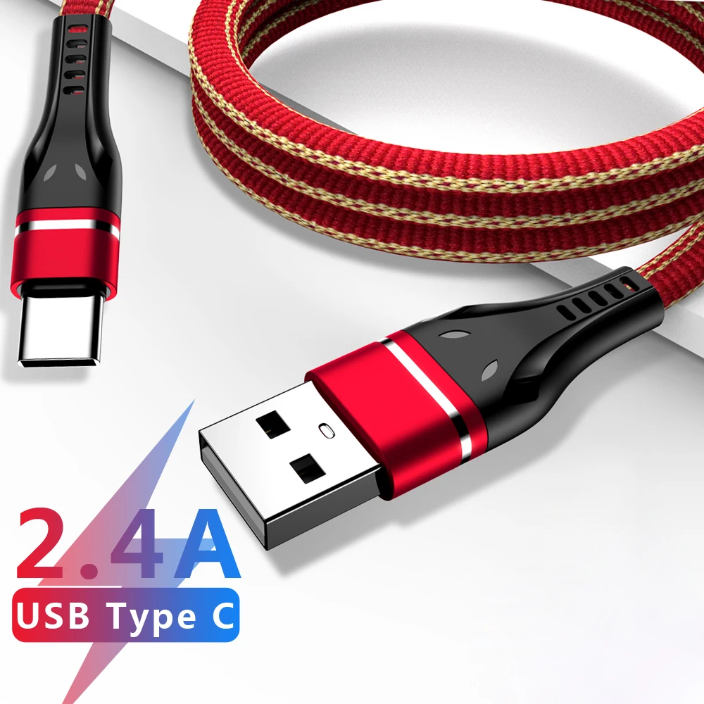 MUSTTRUE 1M 2.4A Type C USB Cable for Phones Samsung S10 S9 Fast Charging Cord for Xiaomi Redmi Note 7 Huawei P30 USB C Cable