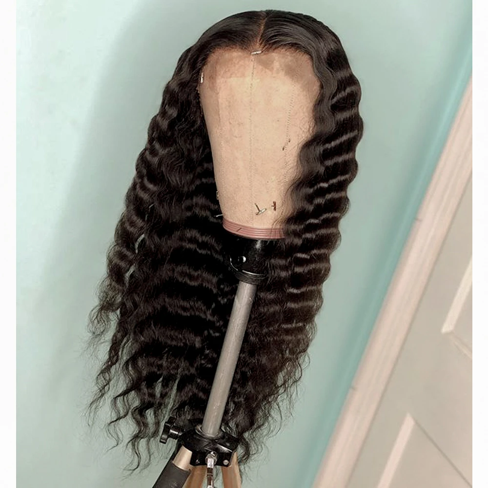 Афро парик 360 кружево спереди al человеческие волосы глубокая волна парик с волосами младенца отбеленные узлы конский хвост парик необработанные индийские волосы