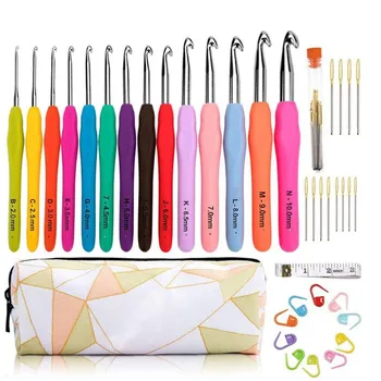 

DIY Crochet Hooks Set Ergonomic Soft Grip Handle Knitting Needles Kit with Case Knitting Kit Sewing Tools