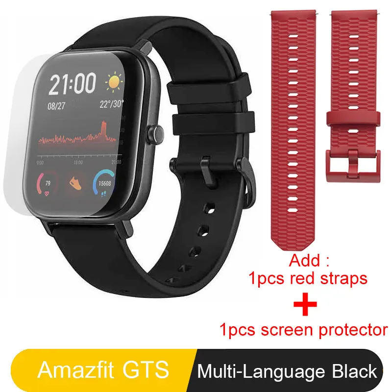 Глобальная версия Amazfit GTS Смарт-часы 5ATM водонепроницаемые плавательные умные часы 14 дней батарея управление музыкой для телефона Xiaomi IOS - Цвет: Add Red Strap