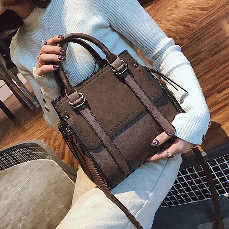 PU leather women handbag vintage tote bag panelled stone women shoulder bag messenger bag