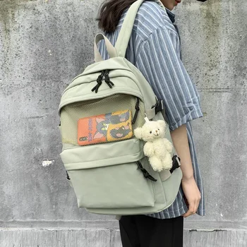 

Black Backpacks Women Teenage Girls School Bags Large Nylon Transparent Bag Teen Middle Student High School Bagpack Cute Bear