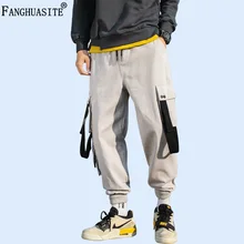 Мужские повседневные штаны, высокое качество, хлопок, хип-хоп свободные спортивные штаны, много карманов, украшение из ленты, модные брюки карго A1022