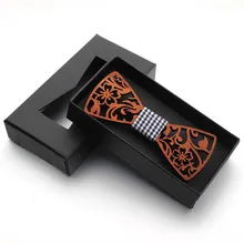 Деревянный галстук-бабочка, носовой платок, набор, мужская клетчатая галстук-бабочка, деревянный полый резной цветочный дизайн и коробка, модные новые Галстуки b08