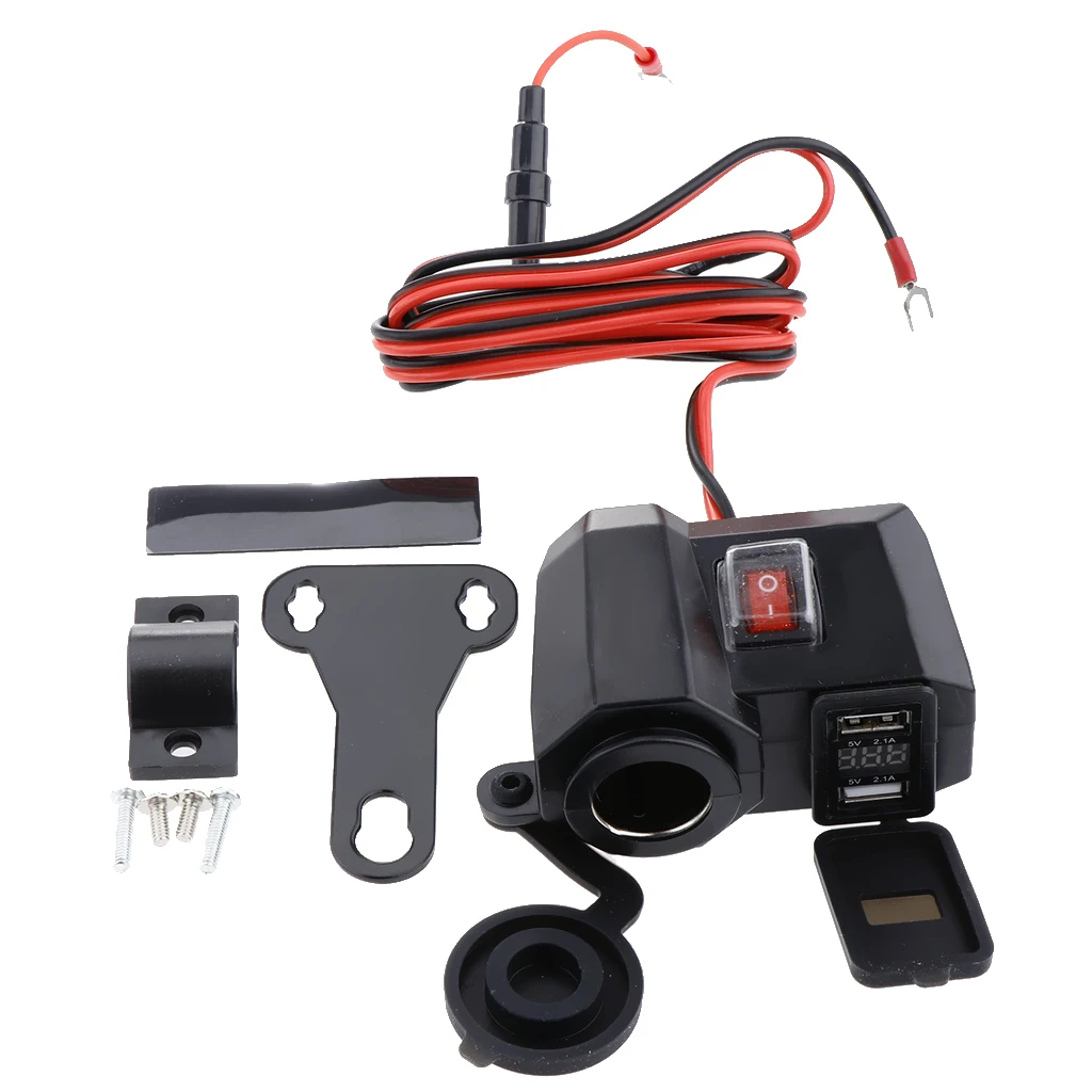 3 in 1 USB Cigarette Charger Adapter with Power Switch for Motorcycle