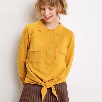 

Solid Color Lapel Women's Knit Cardigan Long-sleeved Single-breasted Thin Section Casual Sweater Autumn New Coat Women Clothing