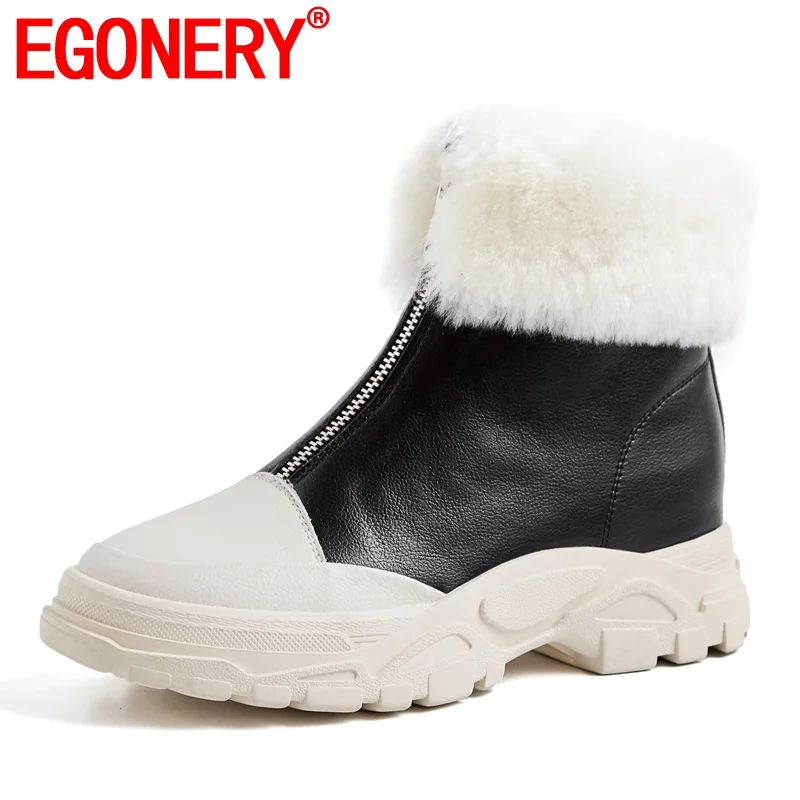 Зимние ботинки из EGONERY кожи; красивые женские кроссовки; Зимняя шерстяная женская обувь на платформе; ботинки на молнии на плоской платформе; Прямая поставка