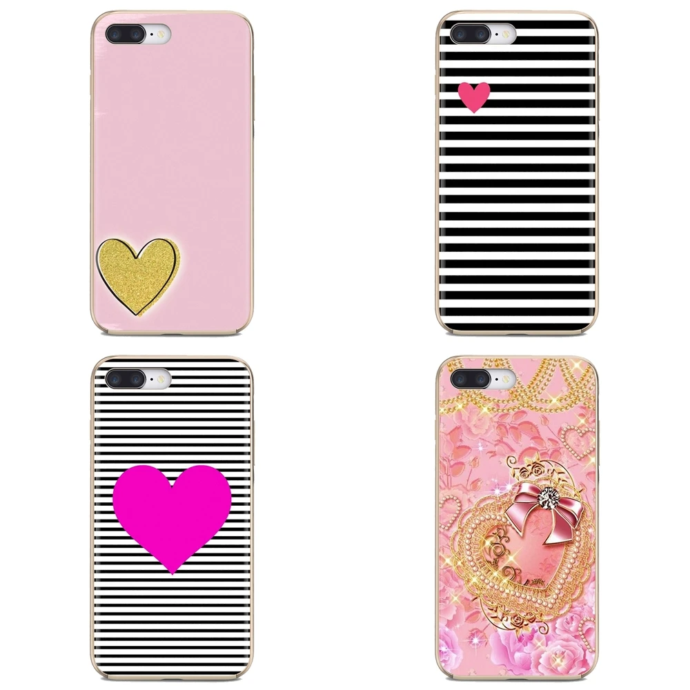 Мягкий чехол для iPhone 11 Pro 4 4S 5 5S SE 5C 6 6S 7 8X10 XR XS Plus Max iPod Touch Pink Rose Heart Stripe Princess |