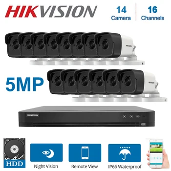 

Hikvision 16channels DVR Hybrid Video Surveillance Recorder with 14pcs 5MP night vision waterproof Bullet Security Camera kit