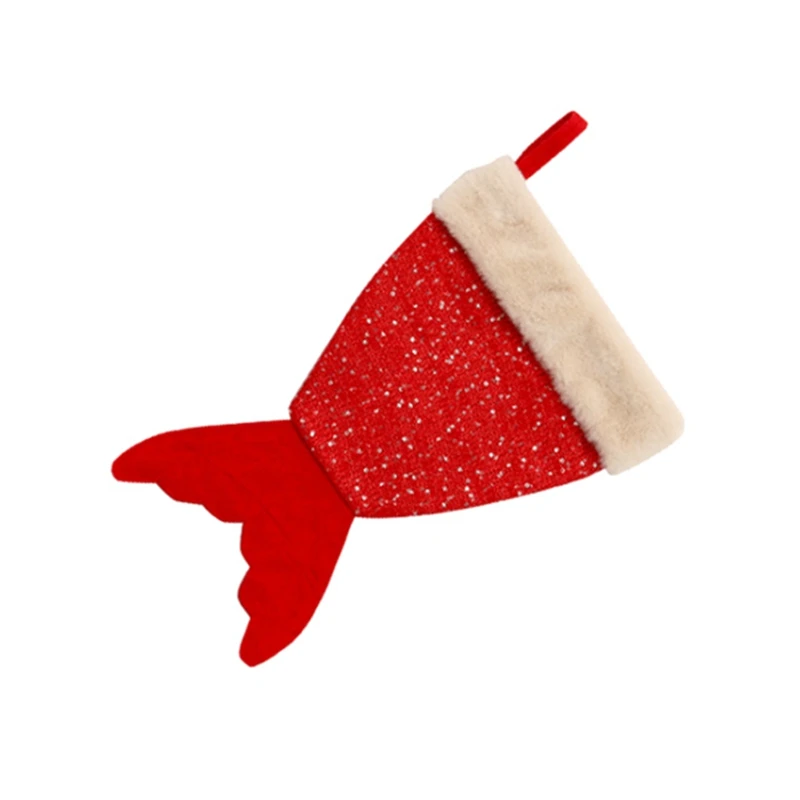 Christmas Stocking With Hanging Rope Fishtail Shape Unique Christmas Gift Bag Portable Christmas Candy Bag(Large Size