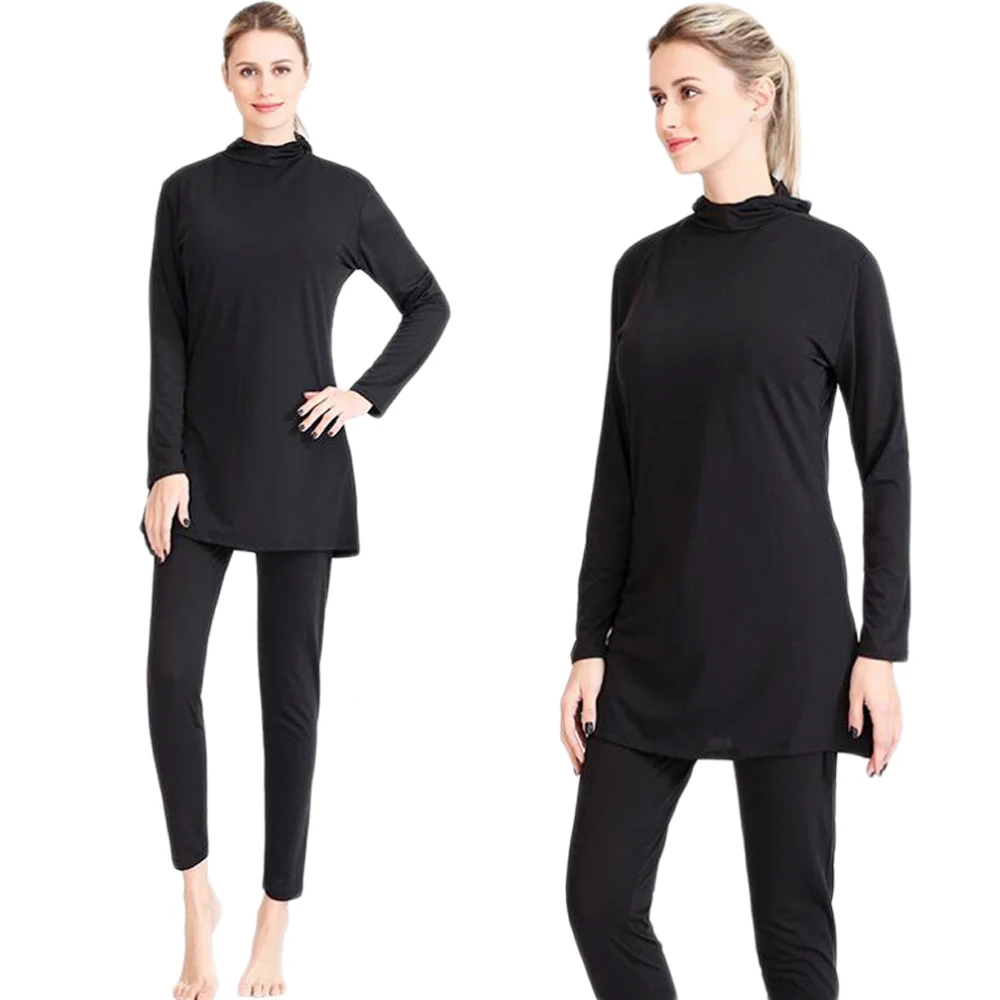 Costumi Da Bagno Conservativi Per Donne Musulmane 2 Pezzi Burkini Costumi Da Bagno A Maniche Lunghe In Tinta Unita Modesti Costumi Da Bagno Da Spiaggi