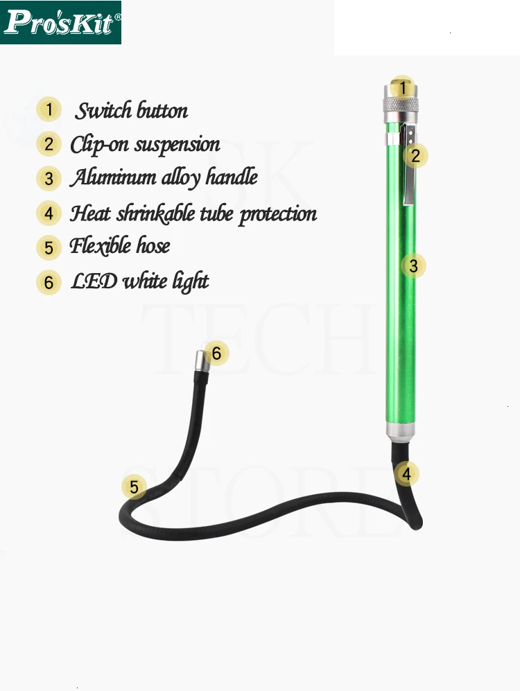 Светодиодный светильник со шлангом, белый светильник Pro'skit, FL-603, изогнутый, универсальный, 345 мм, многофункциональный светильник для осмотра, мастерской, ремонта автомобилей