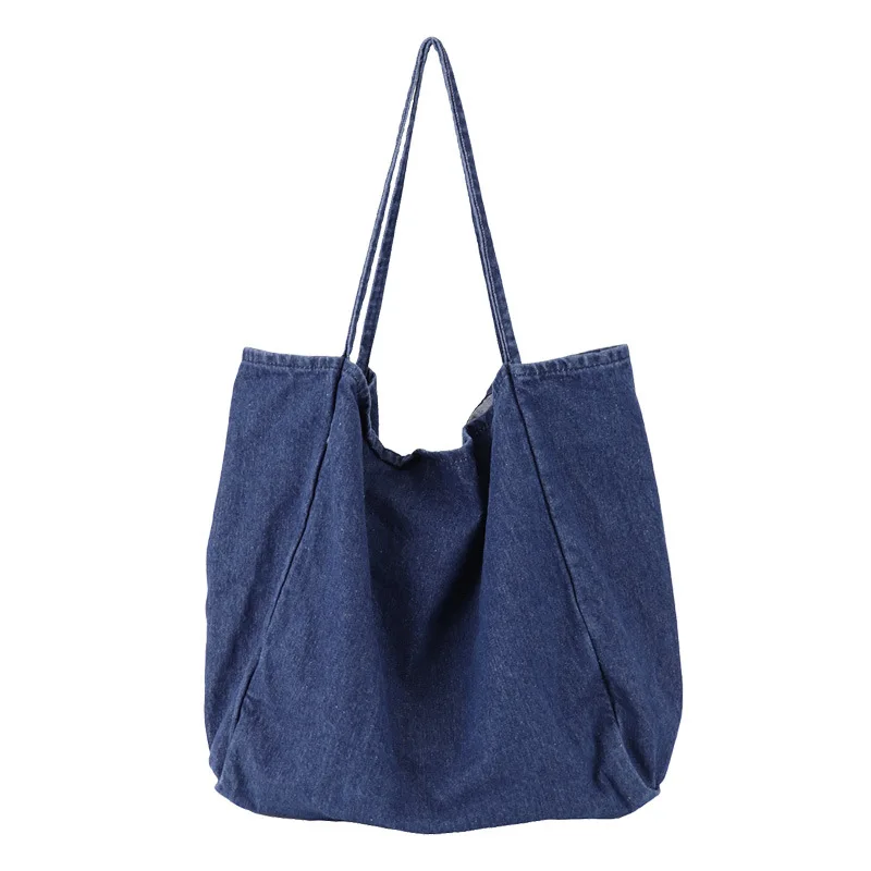 Vintage Denim Shoulder Bag Women Canvas Tote Bag Fashion Reusable Grocery Shopping Bags Canvas Eco Shopper Shoulder Bags