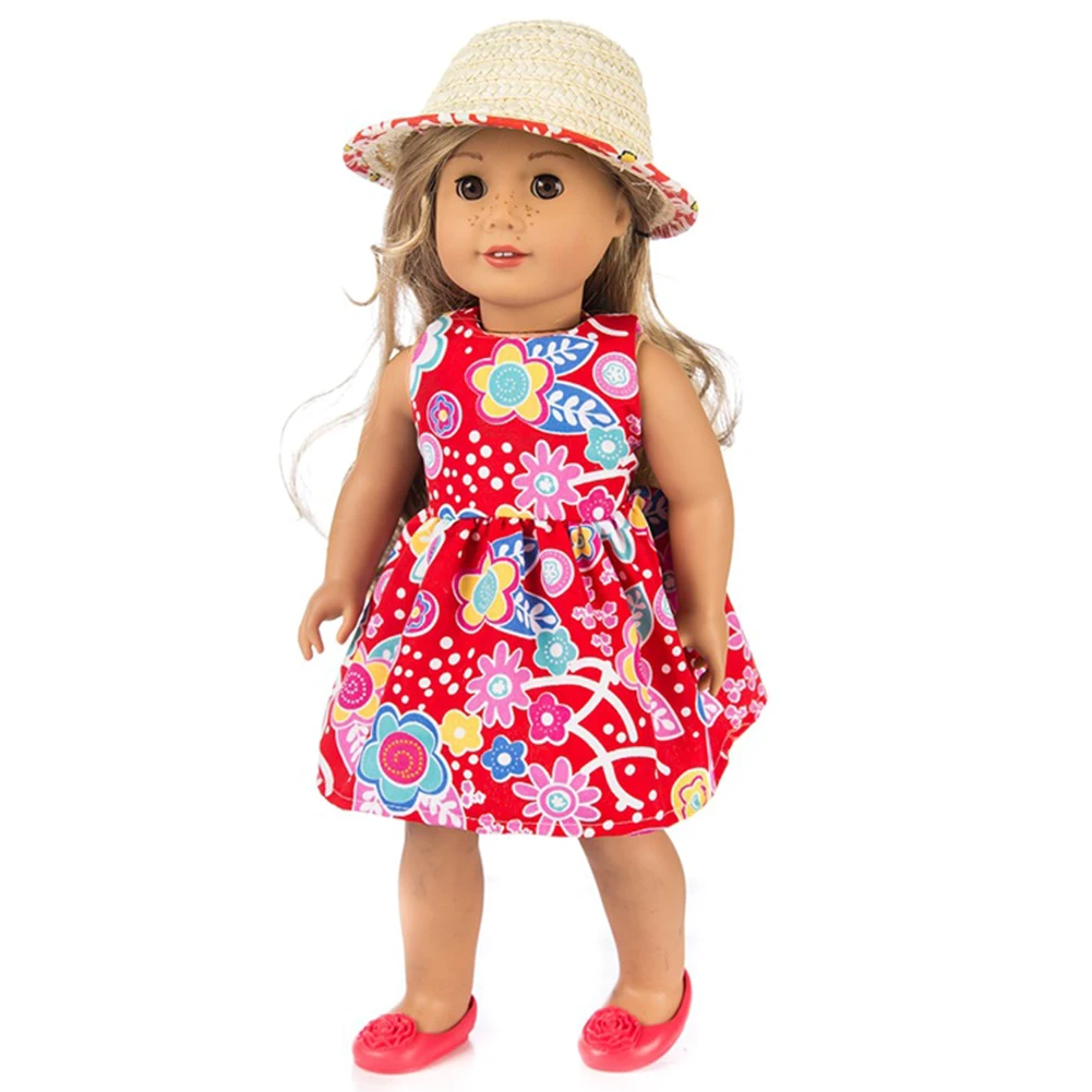 Printed Skirt Doll Clothes New Born Toys For Girl Cute Gift With Cap Colorful 