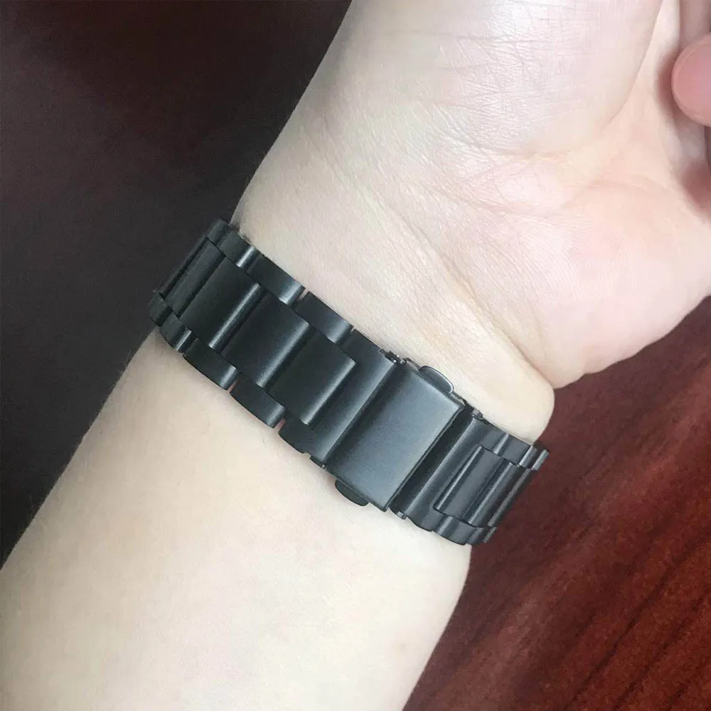 Sleek Black Stainless Steel Watchband Strap - Premium Metal Replacement Bracelet