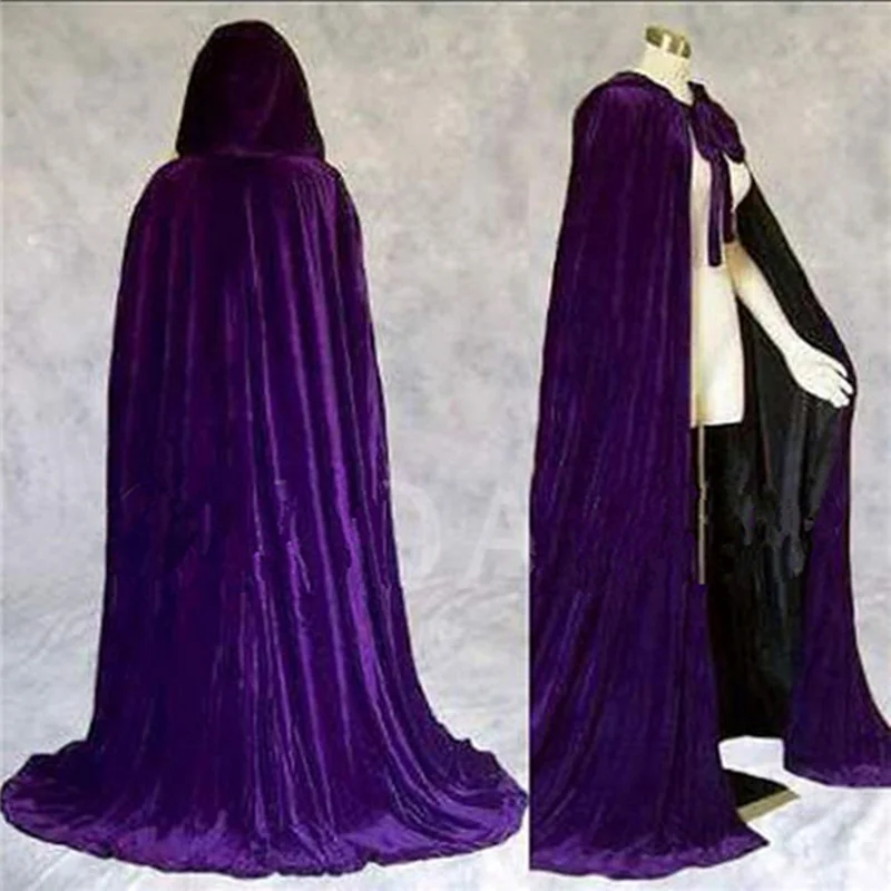 Purple - Black Зимний плащ для свадебной вечеринки, длинный вельветовый плащ с капюшоном и шлейфом, свадебная накидка, шаль принцессы, свадебная Бархатная шаль, плащ - Цвет: Purple - Black