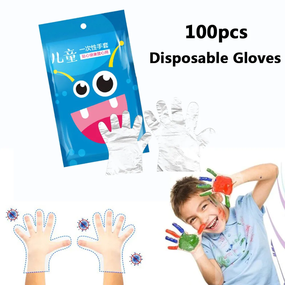 

100Pcs/Bag Kids Disposable Transparent Gloves Dishwashing Kitchen Garden Children Kids Hand Protection Anti Dust Food Gloves