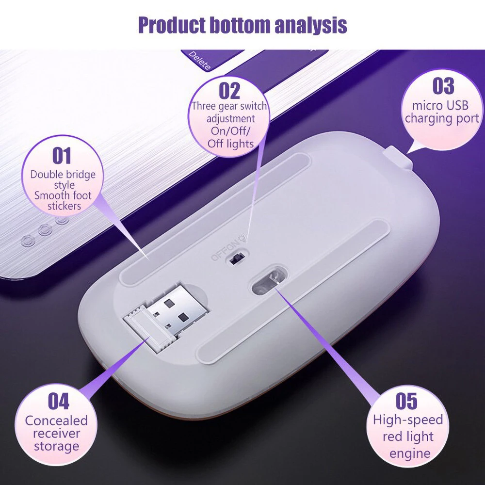 Wireless Mouse RGB Rechargeable Mouse Wireless Computer Mute Mouse LED Backlit Gaming Office Mouse Laptop Accessories silent wireless mouse