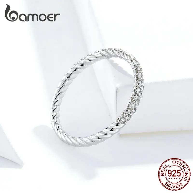 Bamoer GXR624 Настоящее 925 пробы Серебряное кольцо, циркониевое кольцо для женщин, блестящее ювелирное изделие, простой и стильный OL Повседневный стиль