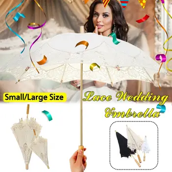 

Lace Wedding Umbrella Cotton Hollow Solid Parasol Sun Umbrella For Bridal Photography Props Wedding Headmade Decorations S/M/L