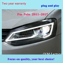 Автомобильный Стайлинг для VW Polo СВЕТОДИОДНЫЙ Фонарь 2011- Polo светодиодный DRL+ Динамический сигнал поворота биксеноновые фары аксессуары