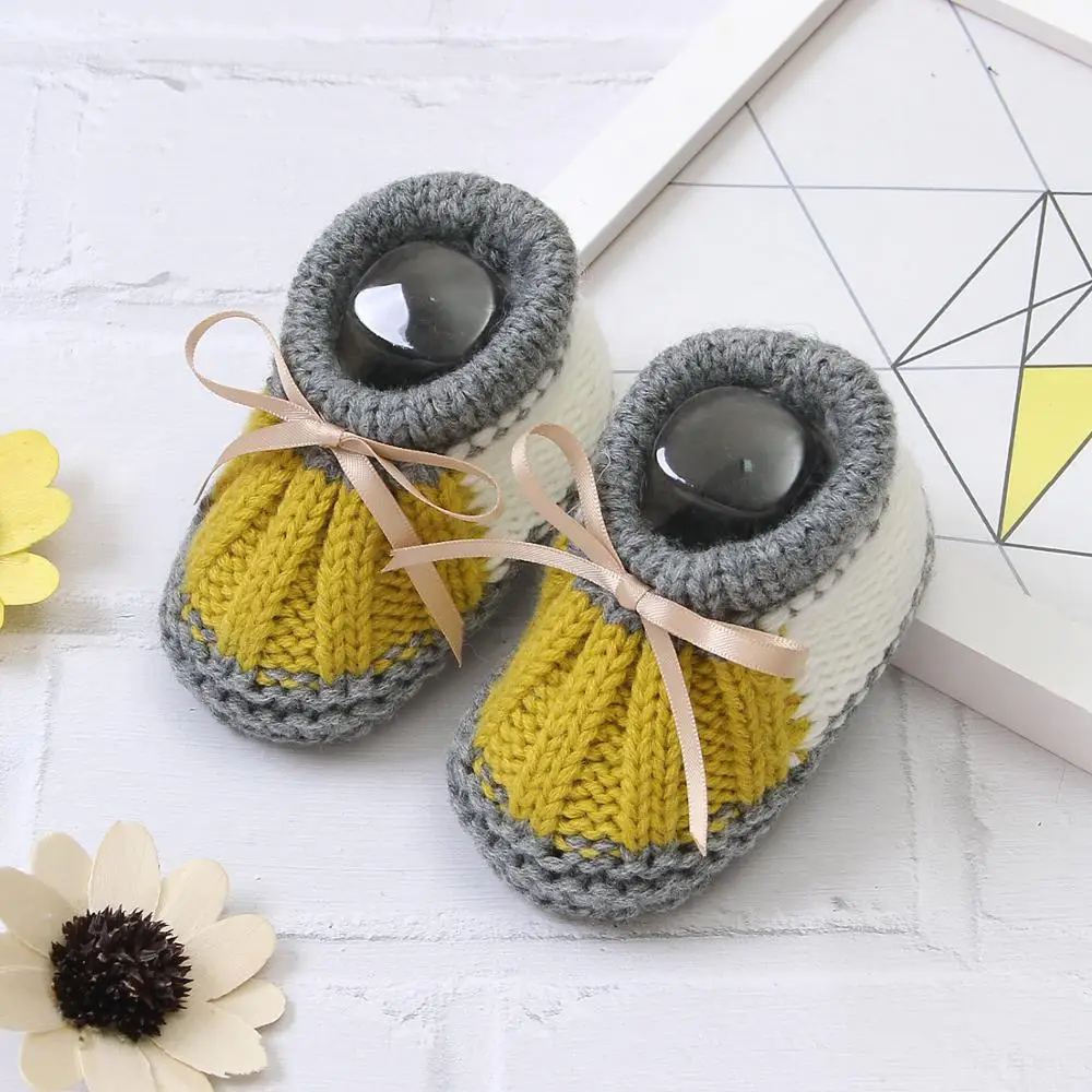 Модные первые ходунки для новорожденных; Bebes; обувь для маленьких мальчиков и девочек от 0 до 24 месяцев; мягкие Нескользящие теплые вязаные ботинки для малышей