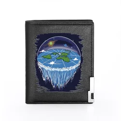 The Earth Is Flat Design Leather Wallet Men Women Billfold Slim Credit Card/ID Holders Money Bag Short Purses