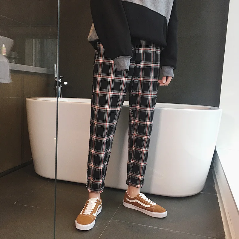 

Kirby Deng 2019 Spring Clothing New Style Japanese-style Fashion Large Size Men Plaid Casual Capri Pants Slim Fit Skinny Pants M