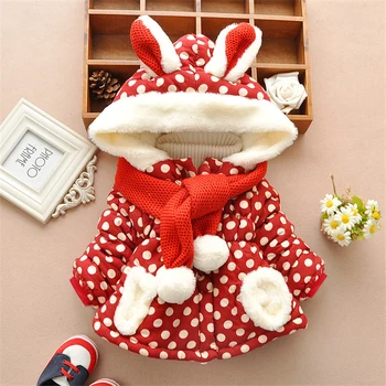 

Baby Girl Sweet Polka dot Coat & Jacket hooded outerwear coat