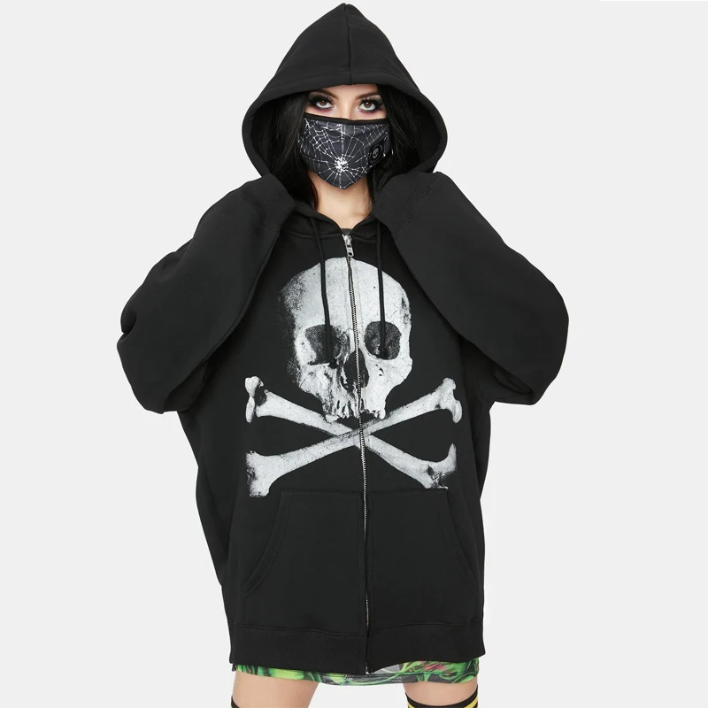 Womens skull zip up hoodie Clearance