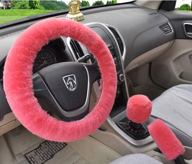 Universal Steering-wheel Plush Car Steering Wheel Covers Winter Faux fur Hand Brake& Gear Cover Set Car Interior Accessories