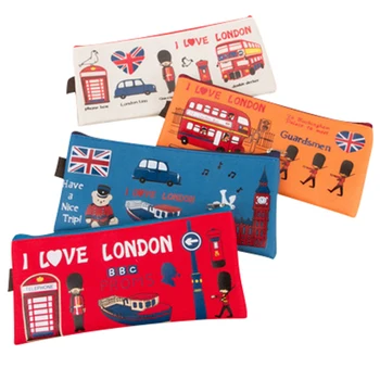 

Pencil Bag Pen Case Cartoon London Style Zipper Purse Coin Pen Pencil Case Zipper Bag LONDON Style Cosmetic Makeup Pouch -RA25