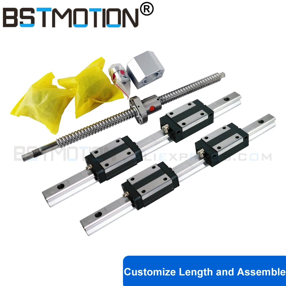 

Customize length 20mm 25mm Linear guide rail DFU2005 DFU2505 Double ball screw set BK15 BF15 BK20 BF20 End support for cnc part