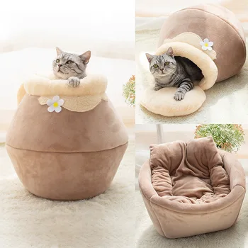 

Honeypot Cat House Winter Thick Warm Fleece Pet House Cat Sleeping Bed Sofa Foldable Closed Thermal Cat Nest Pet Supplies