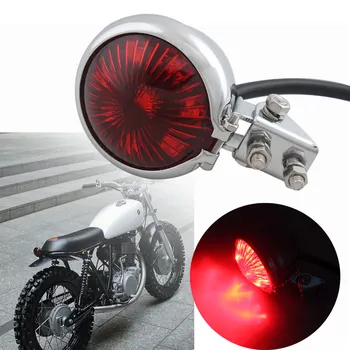 

12V Motorcycle Chrome LED Brake Running Taillight Vintage Bates Red Lens For KTM ATV Scrambler Bobber Cafe Racer CB GS XS