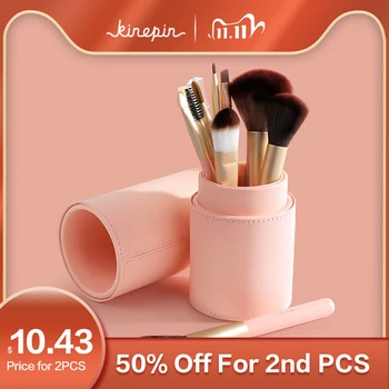 

KINEPIN Brand Compact 7pcs Makeup Brushes Set Kit Travel Essential Portable PU Studio Brush Holder Tube Leather Cup Container