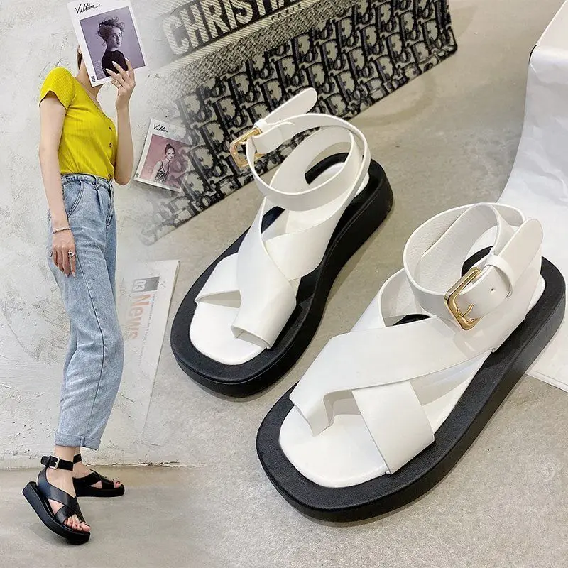INS HOT Women's Sandals 2021 Summer Solid Color Comfortable Female Beach Shoes Chunky Sandals For Woman Non-Slip Shoe