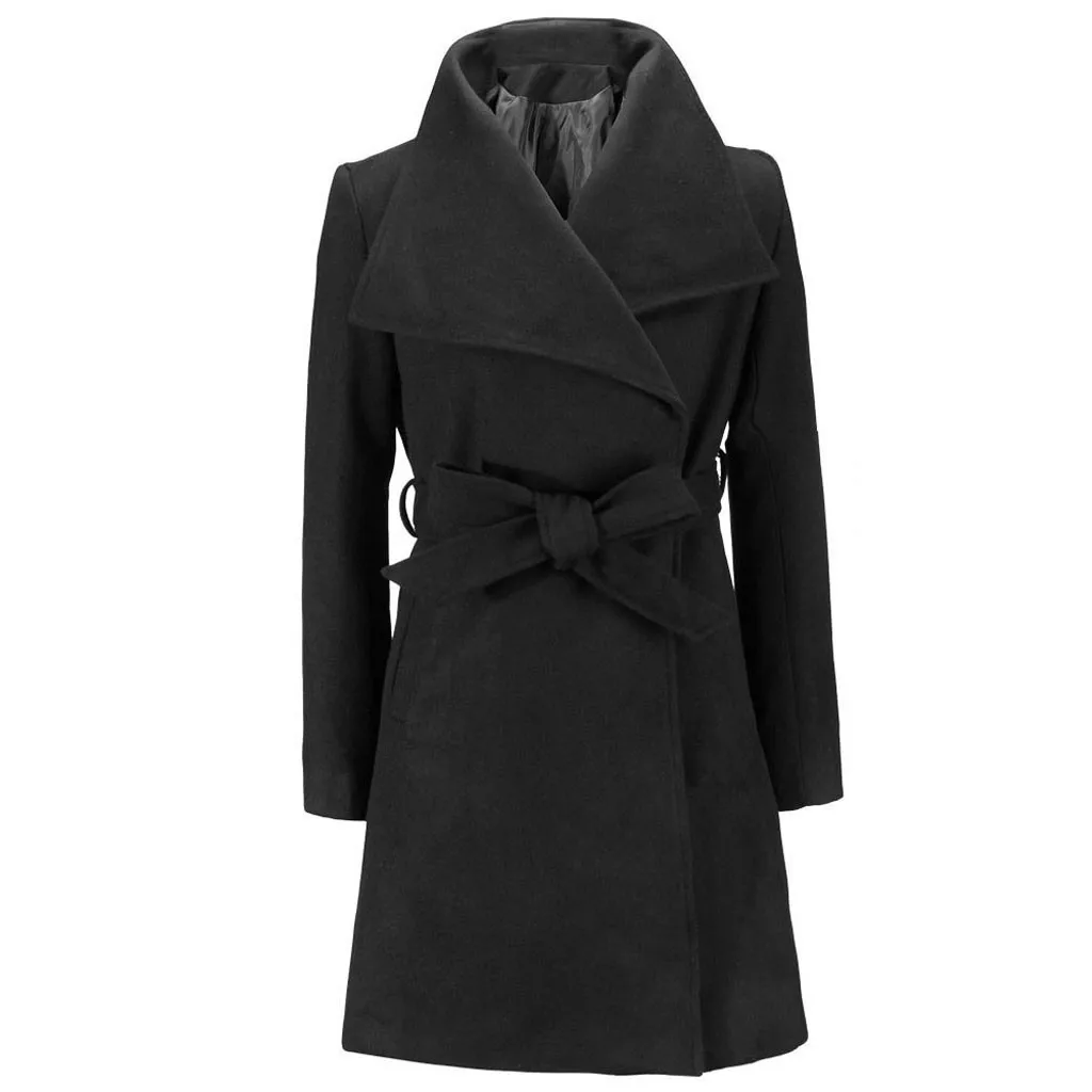 Большие размеры, осенне-зимняя шерстяная куртка, женское двубортное пальто, элегантное пальто, базовое пальто, карманы, длинное шерстяное пальто, Топ# J30 - Цвет: Black
