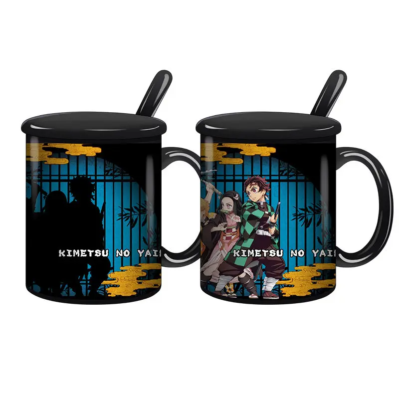 Черный Demon Slayer: Kimetsu no Yaiba Kamado Tanjirou Nezuko Косплей Harajuku меняющий цвет чайная чашка для воды Повседневная керамическая кружка чашка подарок - Цвет: Черный