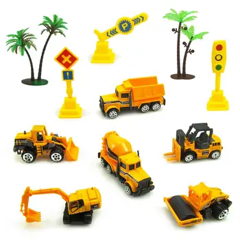 

Alloy Engineering Trucks Toys Set With Play Mat Mini Pocket Size Construction Models Play Vehicles Toy Education Gift Toys