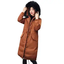 Зимнее пальто; модные парки; верхняя одежда больших размеров; куртки с капюшоном и длинными рукавами; бандажные пальто с хлопковой