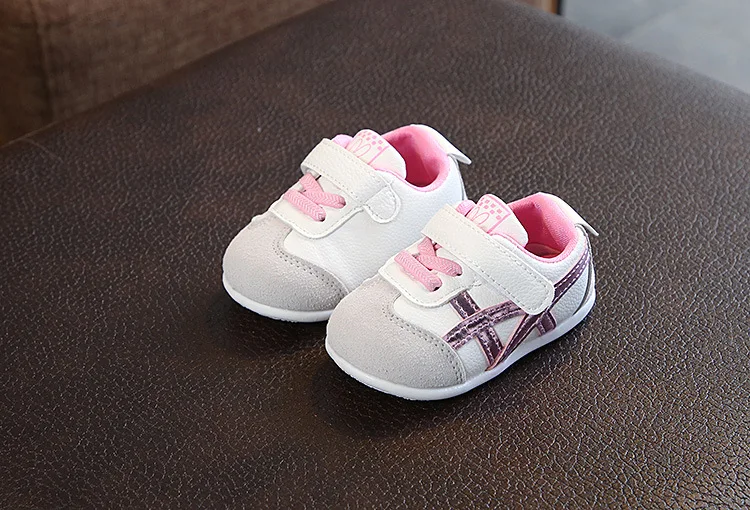 Baby children's shoes female male baby color matching striped shoes leather shoes baby shoes soft bottom toddler shoes
