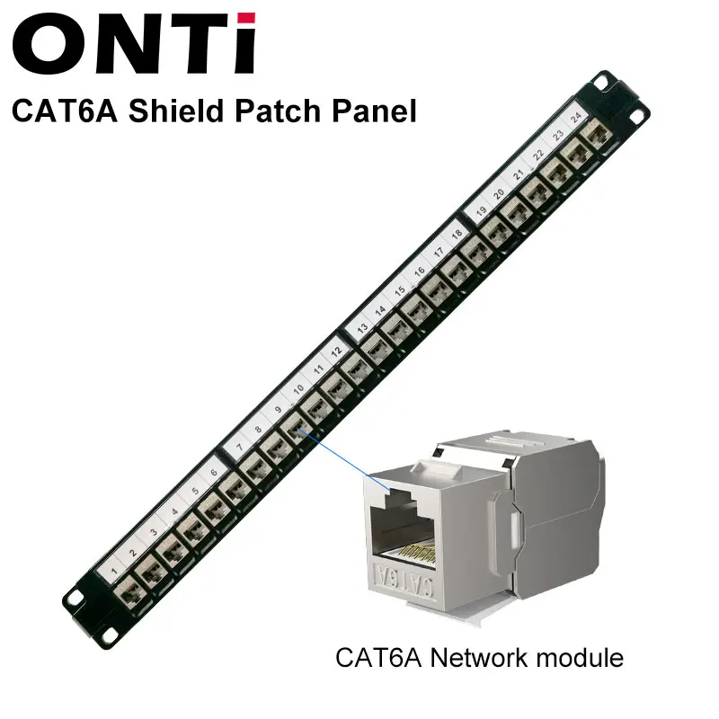 ONTi 24 Port 1U RJ45 Shielded Module Patch Panel 19" Inch Rackmount Wall Mount CAT5E,CAT6,CAT6A,CAT7,CAT8 STP Keystone Jack network wire tester Networking Tools