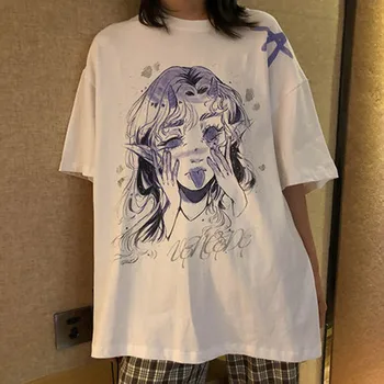 Women Oversize T Shirt White Cartoon Female Kawaii Tops Tee Short Sleeve Fashion Summer Funny