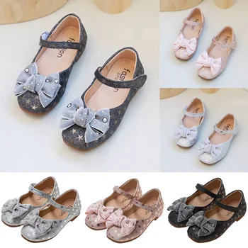 

Kids Girls Dress Dance Shoes Sequins Bownot Princess Shoes Kids Flat bottom Leather sandals Kids Party Wedding Shoes D30