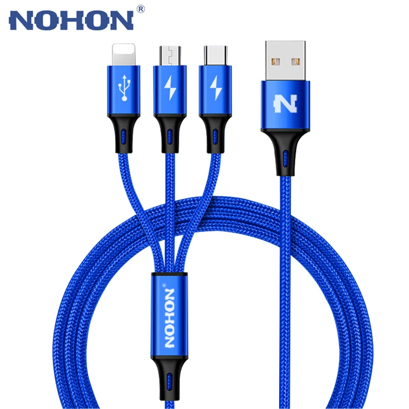

NOHON 3 IN 1 Type C 8Pin Micro USB Cable For iPhone 8 X 7 6 6S Plus iOS 10 9 8 Samsung Nokia USB Fast Charging Cables Cord