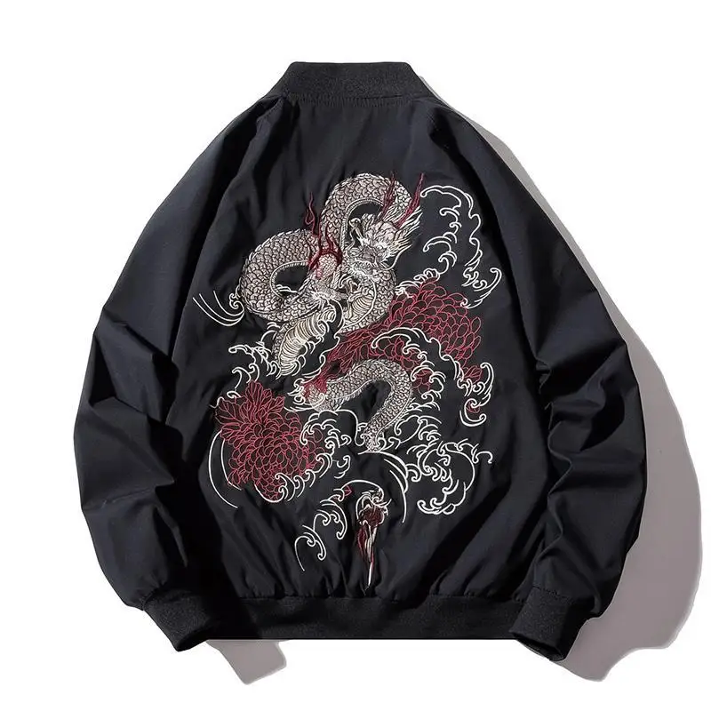 Зимняя куртка-бомбер, мужская куртка-пилот с китайской вышивкой дракона, ретро куртка в стиле рок, хип-хоп, Молодежная уличная мужская уличная куртка