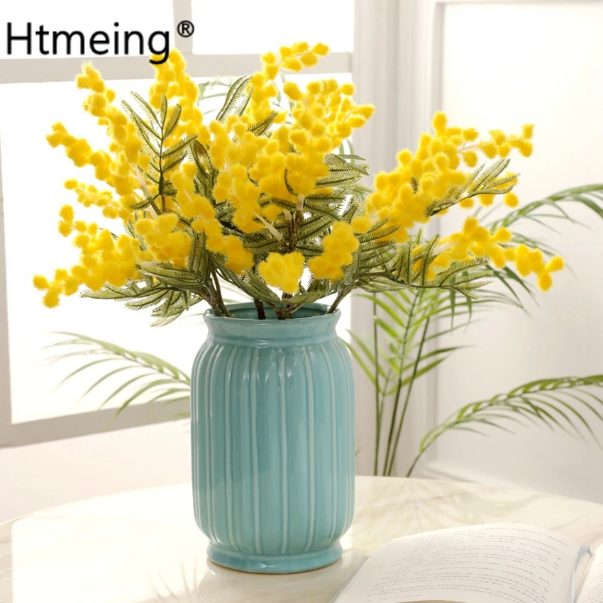 Mimosa artificial amarela de pelúcia para decoração, flor de seda falsa de  cereja e acácia para festa de casamento|Plantas artificiais| - AliExpress